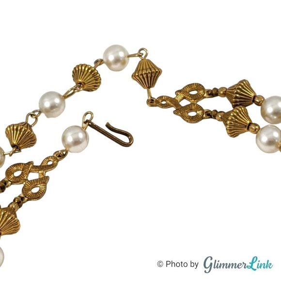 VTG Double Strand AB Aurora Borealis Bicone Bead Faux Pearl Gold Tone Necklace - Picture 9 of 10